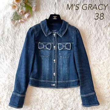 새상품급 M'S GRACY 리본 펄 데님 자켓 네이비 38
