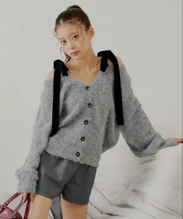 Chico 벨로아 리본 루즈 니트 가디건