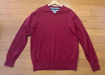 타미힐피거 와인 레드 니트 L TOMMY HILFIGER