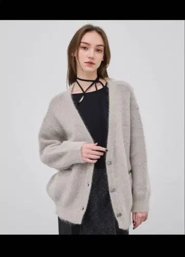 PUBLIC TOKYO 모헤어 로우 게이지 가디건 그레이