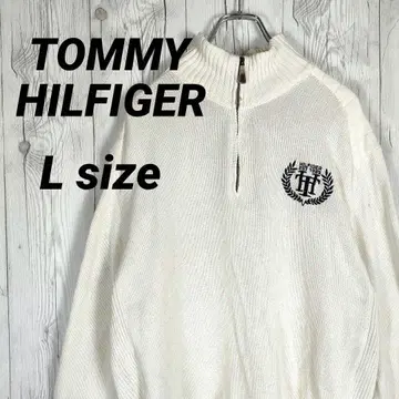 타미힐피거 니트 스웨터 하프 지퍼 좋은 디자인 자수 L 화이트
