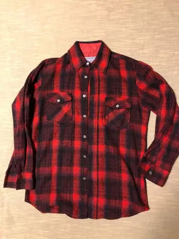 올드 Wrangler 울 플란넬 셔츠 L 빨검 체크