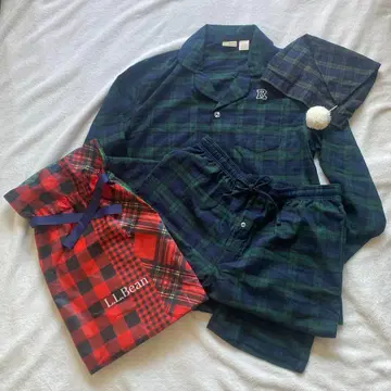 L.L.Bean 파자마 세트 체크 무늬 L 복조리 나이트캡 덤