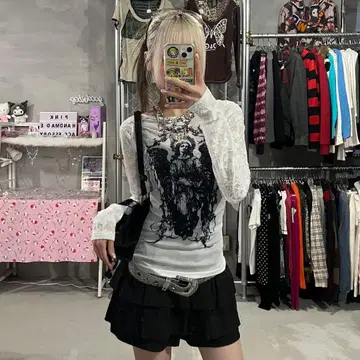 Y2K 시어 그런지 티셔츠 시어 디자인 그런지 긴팔 티셔츠