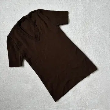 [일본제] 여성용 반팔 V넥 니트 상의 브라운 무지