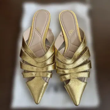 ZARA 골드 스틸레토 샌들 38