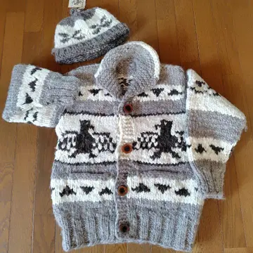 카우친 스웨터 니트 자켓과 모자 세트