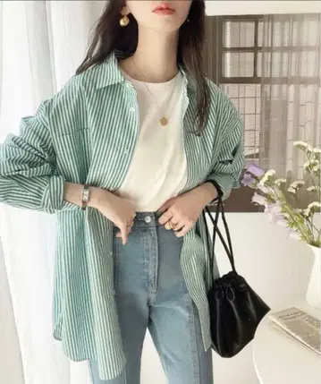 미사용 새상품 [ moment+ ] 선염 스트라이프 빅 실루엣 긴팔 셔츠