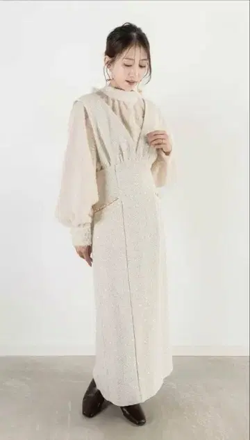 RANDA 트위드 오버롤 스커트 원피스 사이즈 1 택 포함 화이트