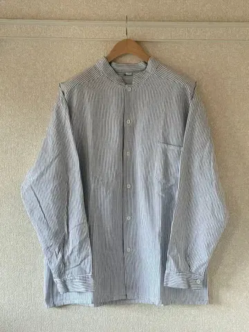 유로 빈티지 스탠드 카라 긴팔 셔츠 ( 네이비 스트라이프 패턴 )