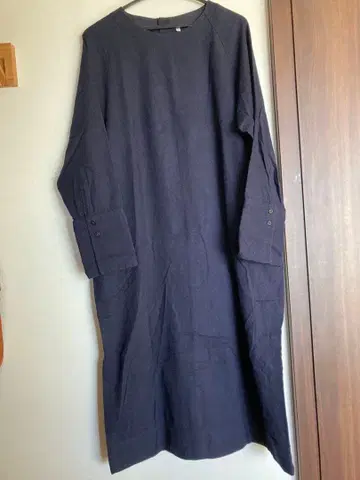 MUJI 무인양품 네이비 긴팔 플란넬 롱 원피스 M-L