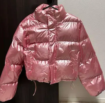 다운 자켓 핑크 메탈릭 숏 기장