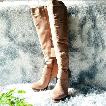 택 포함 새상품 롱 부츠 23.5 페미닌 카페 니하이 베이지