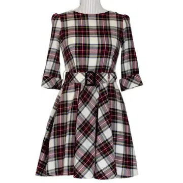 투 비 바이 에네스베 7부 소매 타탄 체크 원피스 플레어