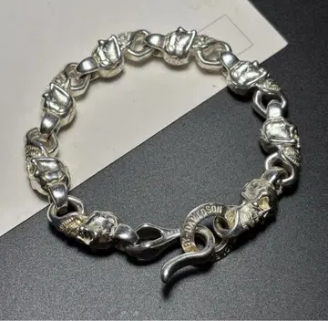 새상품 80s 빈티지 스컬 체인 팔찌 실버 925