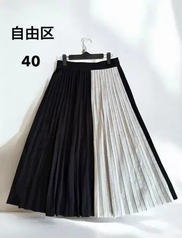 [ 새상품급 ] 자유구 니트 롱 스커트 블랙 화이트 투톤