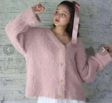 뮤게 핑크 V넥 오버 사이즈 니트 가디건