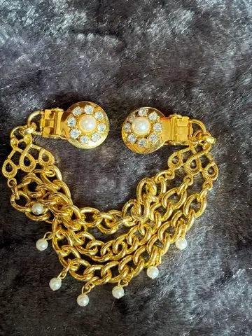 골드 펄 장식 체인 팔찌 KIKUCHI