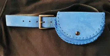 천연 가죽 파우치 포함 파랑 벨트 L 사이즈