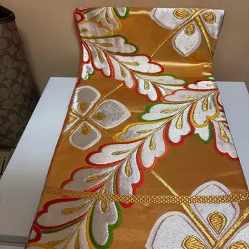 미사용 골드 컬러 꽃무늬 후쿠로 오비 주황색 교육용 실