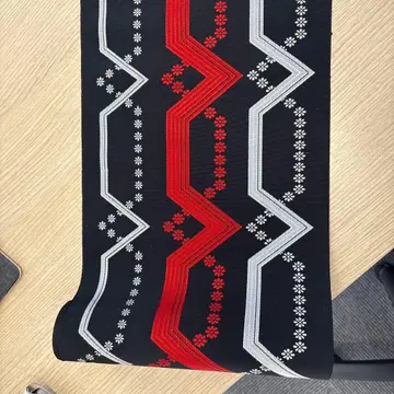 지그재그 무늬 반폭 오비 블랙, 레드, 그레이