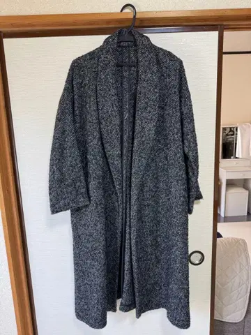 헤링본 무늬 그레이 롱 코트