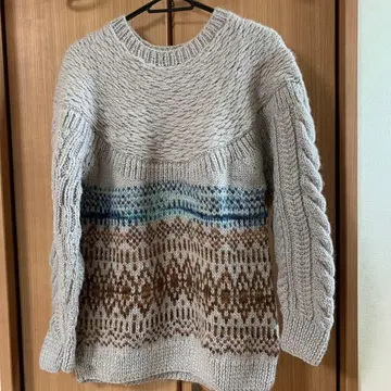 빔즈 네팔제 핸드 니트 스웨터 긴팔 그레이 계열