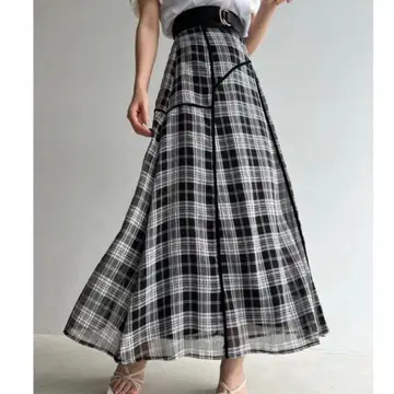 리젝시 시어 체크 롱 스커트 어른