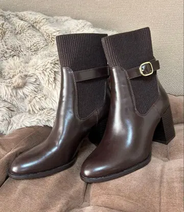 ZARA 청키힐 숏부츠 24cm 브라운