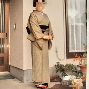 기모노 다회 이로무지 금빛 브라운 문장 기모노