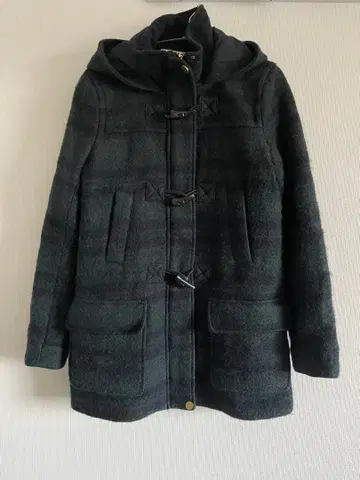 다크 그레이 더플 코트 후드 부착