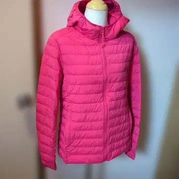 핑크 후드 부착 울트라 라이트 다운 자켓