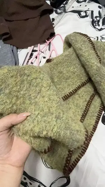 울 혼방 그린 계열 숄