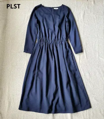 PLST 긴팔 V넥 원피스 네이비
