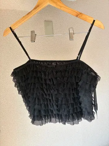 미사용 새상품 styling/ 프릴 부착 메쉬 뷔스티에 블랙