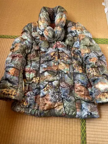 이타리야 다운 자켓 표범 무늬 동물 패턴 충전솜 코트 9호