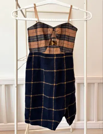 language 랭귀지 울 혼방 체크 원피스 M