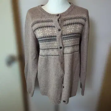 사만사 모스모스 꽃무늬 뜨개질 브라운 베이지 가디건