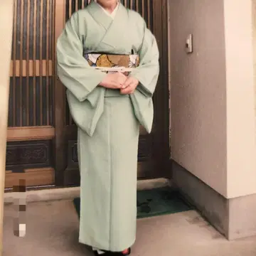 기모노 다회 이로무지 페퍼민트 그린 계열 문장 기모노 펄톤