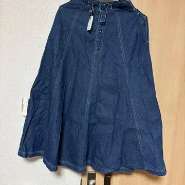 핑크하우스 데님 플레어 스커트 다크 블루