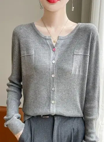 그레이 리브 가디건 긴팔