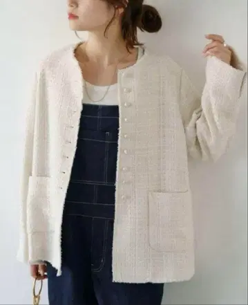 퓨어세신 트위드 노카라 자켓 아이보리 세레모니 입학식