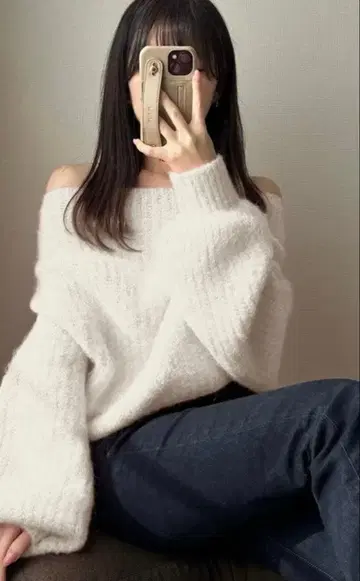 오프숄더 샤기 니트탑[dr664]