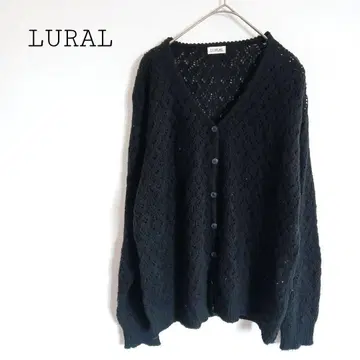 LURAL 시스루 니트 긴팔 가디건 V넥 아크릴 블랙
