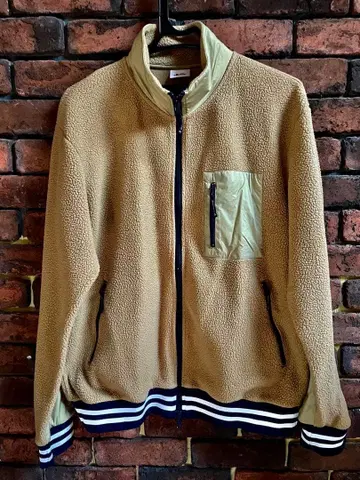 elless 플리스 자켓 베이지 스트라이프 밑단