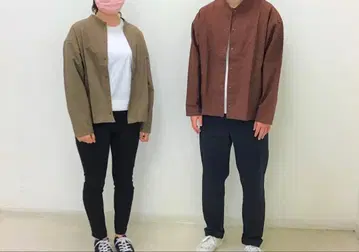 무인양품 남녀 공용 사이즈 워싱 옥스 스탠드 카라 오버 셔츠 벽돌