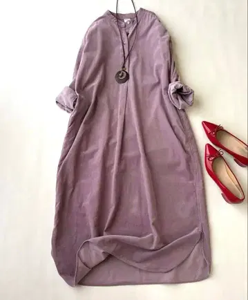 새상품급 어반 리서치 도어스 코듀로이 밴드 카라 원피스 퍼플