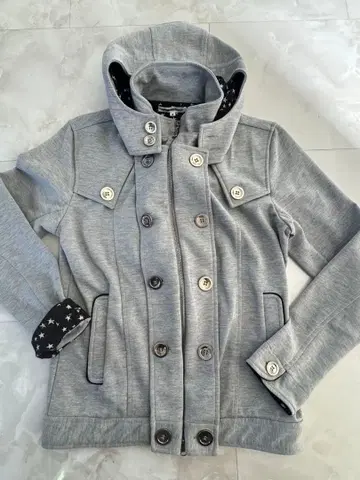 그레이 후드 부착 캐주얼 자켓 후드티 맨투맨