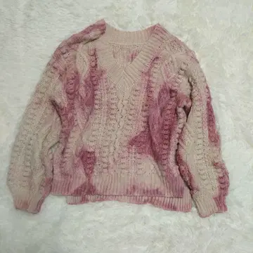 오리지널 수제 염색 니트 브이넥 핑크 itimi rose