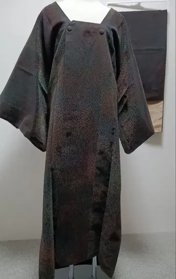 나뭇잎 무늬 브라운 그린 그라데이션 도효이카라 와나 코트 숄 포함 K6